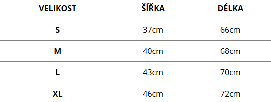 dámská tílka - velikostní tabulka